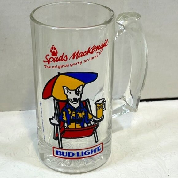 VTG 1987 Spuds Mackenzie The Original Party Animal 5.8" Glass Beer Mug 12 oz - Picture 1 of 9